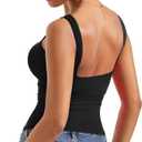 SUUKSESS Women Padded Open Back Boat Neck Tank Tops Double Lined Basic Shirts (Black, S)
