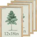 12x18 Poster Frame 4 Pack, Textured Natural Solid Wood Picture Frame, HD Tempered Glass, Wall Gallery Photo Frame