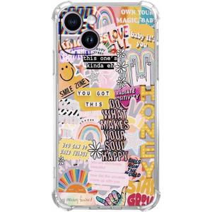 Positive Quotes Collage for iPhone 15 Case,Hippie Indie Aesthetic Pattern,Unique Soft TPU Bumper Case for iPhone 15