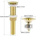Bathroom Sink Drain, 2 Pack Gold Drain Stopper Without Overflow,Pop Up Drain Assembly Without Detachable Strainer Basket,Built-in Anti-Clogging Strainer,Stainless Steel