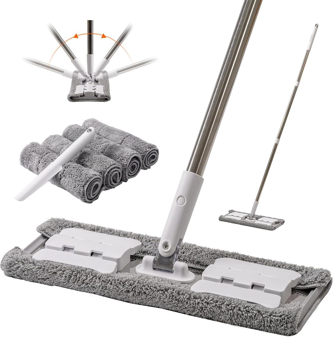 Premium 360 Microfiber Wet Mop for Floor Cleaning; 4 Heavy Duty Reusable Microfiber Pads; Adjustable Height and Sturdy Steel Hardware; Vinyl, Tile, Laminate and Hardwood Floor Mop Cleaner