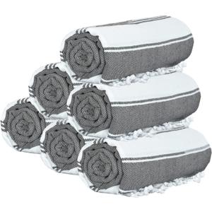 GLAMBURG Peshtemal Turkish Towel Cotton Beach Towels Oversized 36x71 Set of 6, Cotton Beach Towels for Adults, Soft Durable Absorbent Extra Large Bath Sheet Hammam Towel - Black