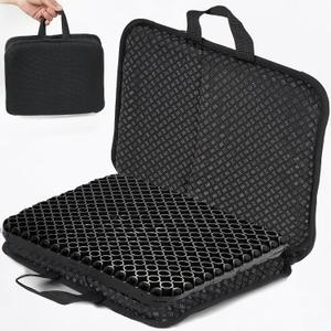 Travel Gel Seat Cushion for Airplane Seats, Foldable Waterproof Portable Seat Pads for Stadium Seat, Bleacher Seats, Kayaking, Flights, Camping, Egg Gel Pads, Ergonomic Seat Cushion[Black-19.5*11.5in]