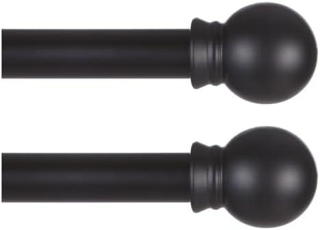 Thestoa Black Curtain Rods 2 pack for Windows 30-62 inch Adjusts Length by Splicing, 5/8" Diameter Matte Black Small Curtain Rods for Bedroom, Living Room, Kitchen, Outdoor, Farmhouse