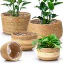 Sieral 5 Pcs Seagrass Hand Woven Planter Basket Large Plant Pots Indoor Flower Pots Cover, 12+10+8+7+6 Inch Storage Planter Containers with Plastic Liners