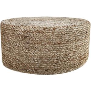 Jute Pouf Ottoman | Footrest Pouf | Hand Braided - Round Boho Pouffe - for Living Room, Bedroom, Nursery (20"x20"x10") Natural