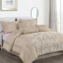 Chezmoi Collection Royale 7-Piece Jacquard Floral Comforter Set, King, Champagne