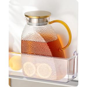 Baffect Water Pitcher, High Borosilicate Glass Jug with Stainless Steel Lid, Leakproof Fridge Door Carafe for Hot or Cold Beverage Vertical Pattern (1.8 L/63 oz.)