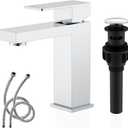 KENES Chrome Bathroom Faucet Single Handle Bathroom Sink Faucet Lavatory Vanity Faucet with Pop Up Drain & Water Supply Lines LJ-9031-5 (Short)