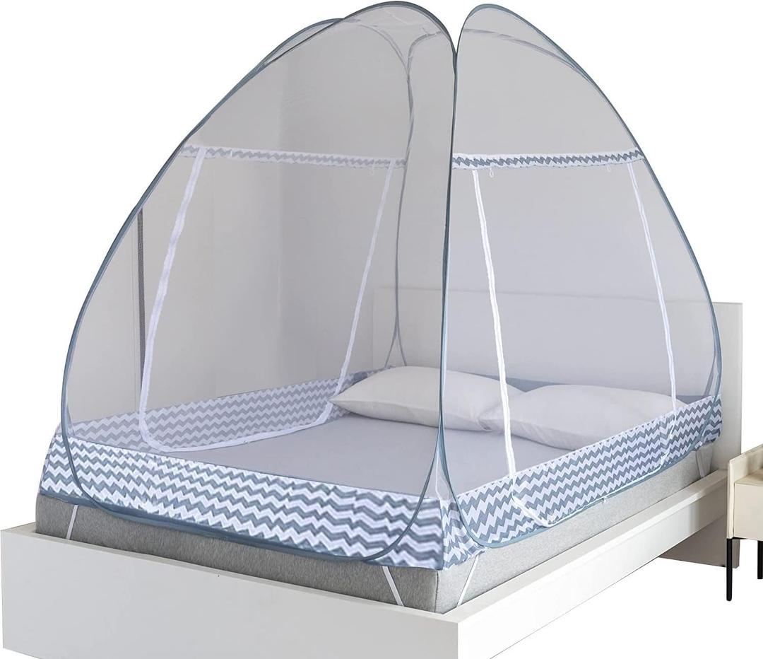 Instant Pop-Up Mosquito Net Tent for Bed | Full Enclosure Design with Ultra-Fine Mesh & Portable Foldable Frame | Indoor/Outdoor Camping, Travel Bed Canopy - Easy Setup & Pack up(Queen Size)