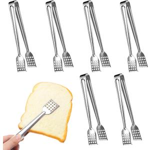 6PCS Small Tongs, Serving Tongs 7Inch Stainless Steel Kitchen Tong Small Serving Utensils Tong