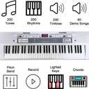 61 Key Electronic Keyboard Piano with Lighted Up Keys, Musical Mini Keyboard Piano with keyboard stand, Digital Portable Synthesizer Keyboards for Beginners Kids Adults (white), Compact