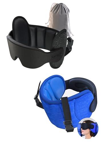 SARISUN Travel Pillows for Airplanes and Upgrade Airplane Pillow for Long Flight, Airplane Head Strap with Eye Mask for Sleep, 360° Support Headrest, Stop Bobblehead