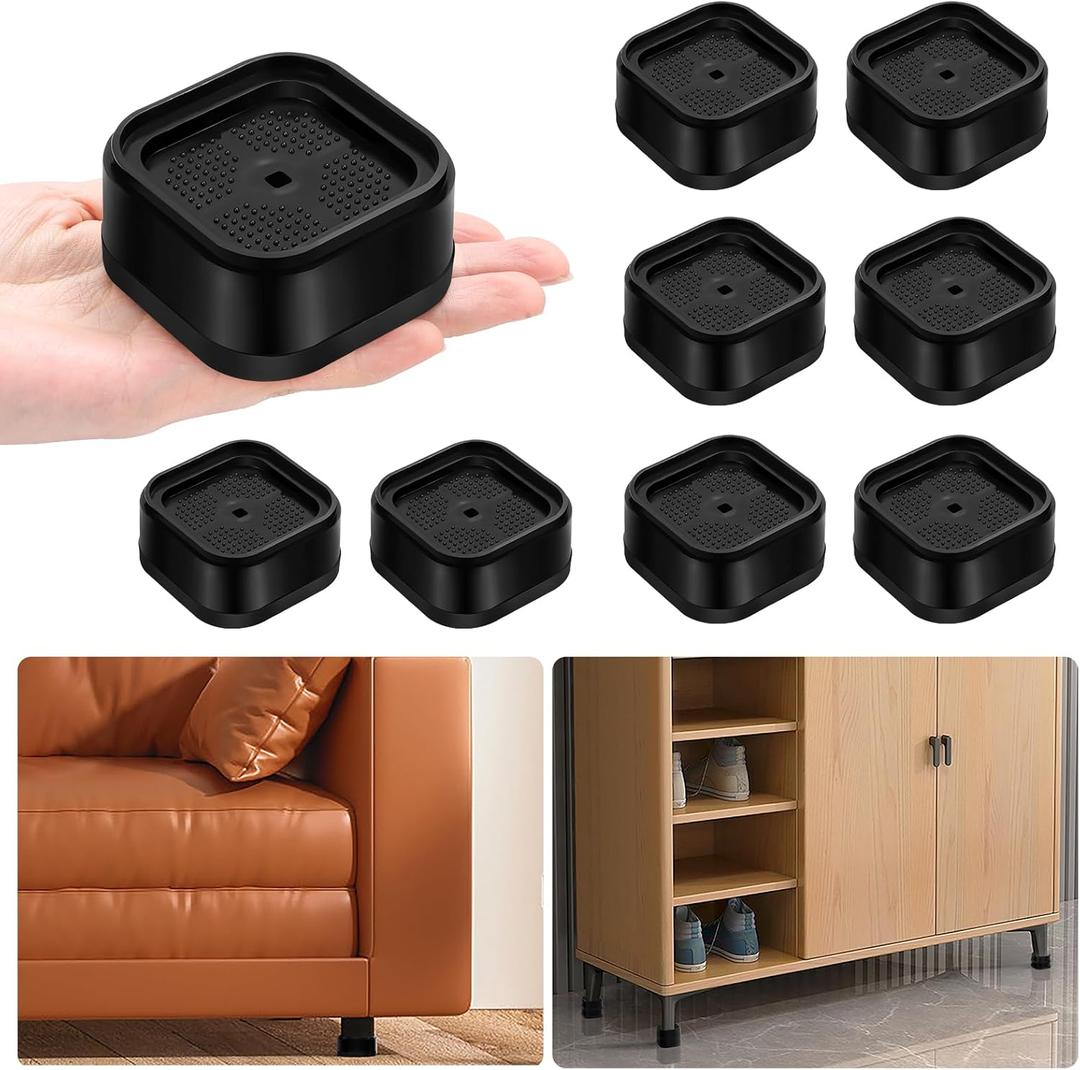 shouwuhho 8 Pack Furniture Risers Adjustable Bed Risers Heavy Duty Lifts Height 1", Square Stackable Bed Risers 1, 2 or 3 Inch for Desk Leg Table Couch Sofa Chair Bed Frame Legs Dorm, Black