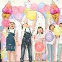 Foilswirl 34 Pcs Sweet One Birthday Decorations Pastel Donut Ice Cream Balloon Arch Backdrop Covers Pastel Spandex Arch Backdrop Cover with Ice Cream Foil Donut Balloons for Sweet Birthday Party