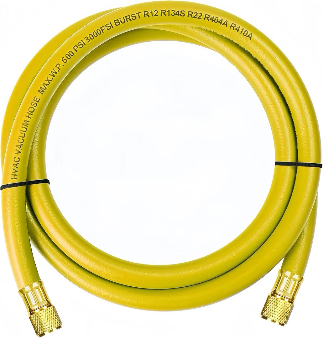 2026 Upgraded 3/8" HVAC Vacuum Hose,Refrigerant Charging Hose,Standard 3/8"3/8" Flare Fittings,6 Feet,Low Resistance and High Flow Rate,Faster HVAC Evacuation and Recovery,20 Microns Vacuum,Yellow