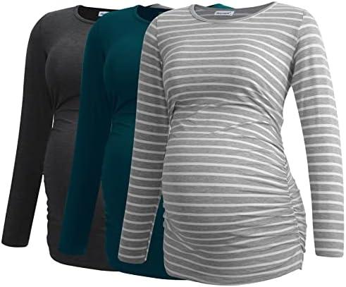 Smallshow Women's Maternity Shirts Long Sleeve Pregnancy Clothes Tops 3-Pack, L