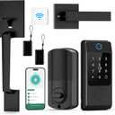 WiFi Front Door Lock Sets with Handle, Fingerprint Keyless Entry and Smart Keypad with Lever Handles, Electronic Screen+WiFi Gateway, APP Control, Auto-Lock, Voice Control (Black)