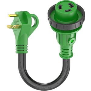 RVGUARD 30 Amp to 30 Amp RV Adapter with Locking Connector 12 Inch, NEMA TT-30P Male to NEMA L5-30R Female Dogbone Electrical Converter with LED Power Indicator, Green