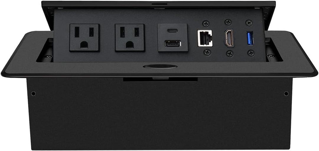 Conference Table Power Hub, Pop up Power Outlet with 20W Type-C PD Fast Charging, HDMI 4K Multiport Office Desk Charging Station for Meetings Workspaces (Black)