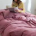 AMWAN Modern Purple Mauve Solid Cotton Duvet Cover with 2 Pillowcases, King Size, Knit Comforter Cover, Luxurious Bedding Set