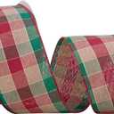Burlap Plaid Wired Edge Ribbons 2.5" x 10 Yards, Buffalo Check Christmas Ribbon for Christmas Tree Decoration, Bow Making, Gift Wrapping, Wreath, DIY Craft, Farmhouse Home Deor, Red/Green/Beige