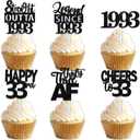 30pcs Black Glitter Dessert Cupcake Pick for Straight Outta 1993 Legend Since 1993 Theme Decor Supplies Men Boys Happy 33rd Birthday Party Decoration