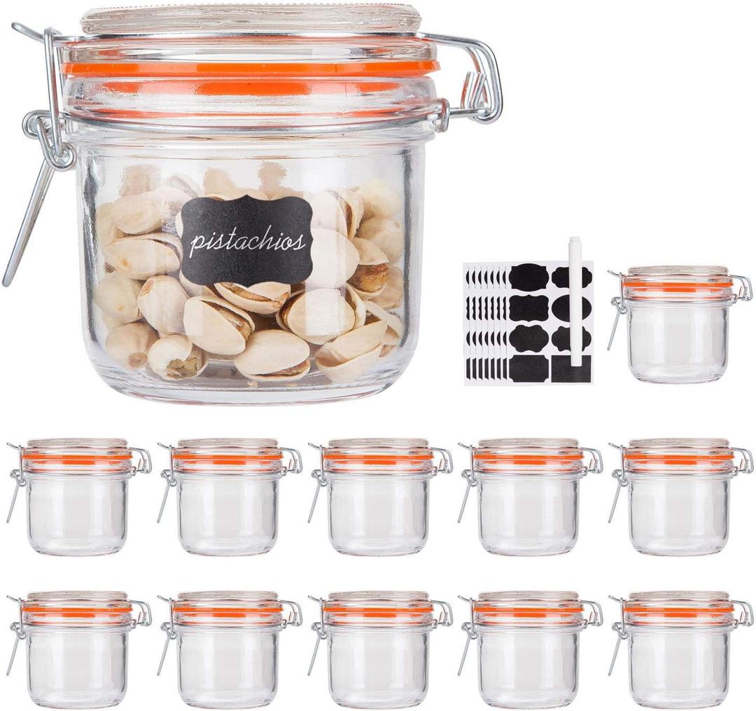 Encheng Glass Jars With Airtight Lids, 6 oz Mason Jars,Glass Jar With Leak Proof Rubber Gasket 200ml,Storage Jar With Hinged Lid for Home and Kitchen,GlassStorage Containers With Lids 12 Pack
