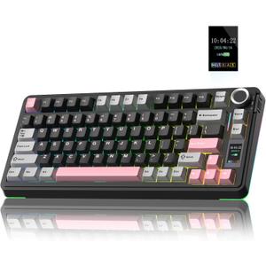 AULA S75 PRO Wireless Mechanical Keyboard with Screen&Knob, 75% Hot Swappable Gaming Keyboard with Pre-lubed Switches, RGB Backlit, PBT Keycaps Creamy Sounding Pc Gaming Keyboards (Black&Gray&Pink)