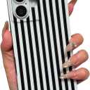 Magnetic for iPhone 16 Cute Striped Phone Case, Black White