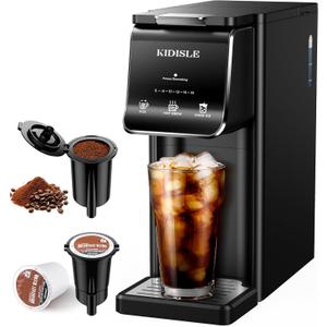 KIDISLE Hot & Iced Single Serve Coffee Maker for K Cup & Grounds, 616oz Brew Sizes, 40oz Water Tank, Reusable Pod Filter, Easy-to-Use for Home, Office, Dorm, Black