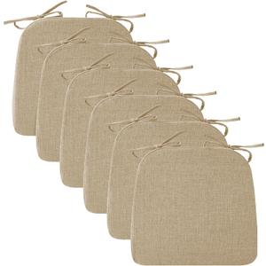 Ruqmuis Chair Cushions for Dining Chairs, 2" Thick Seat Cushions for Kitchen Chairs, D-Shaped Chair Pads with Washable Cover, Ties and Non Slip Backing, 17'' x 16'', Set of 6, Khaki