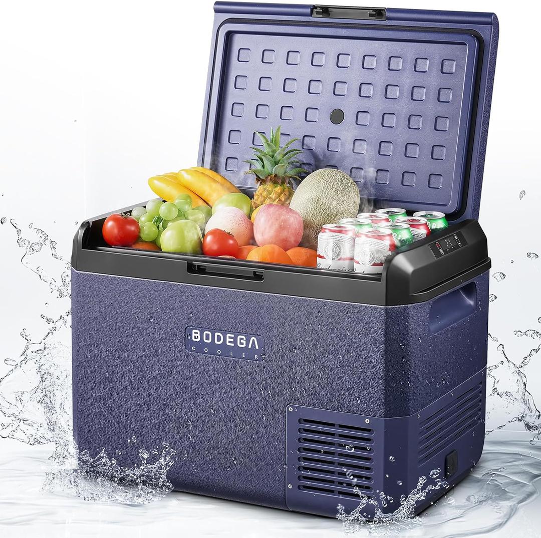 BODEGACOOLER 12 Volt Car Refrigerator, 53QT(50L) IPX4 Waterproof Electric Cooler, 31dB Ultra-Quiet Car Fridge APP Control with 12/24V DC 110-240V AC, -4~68, Portable for Truck RV Camping, Travel