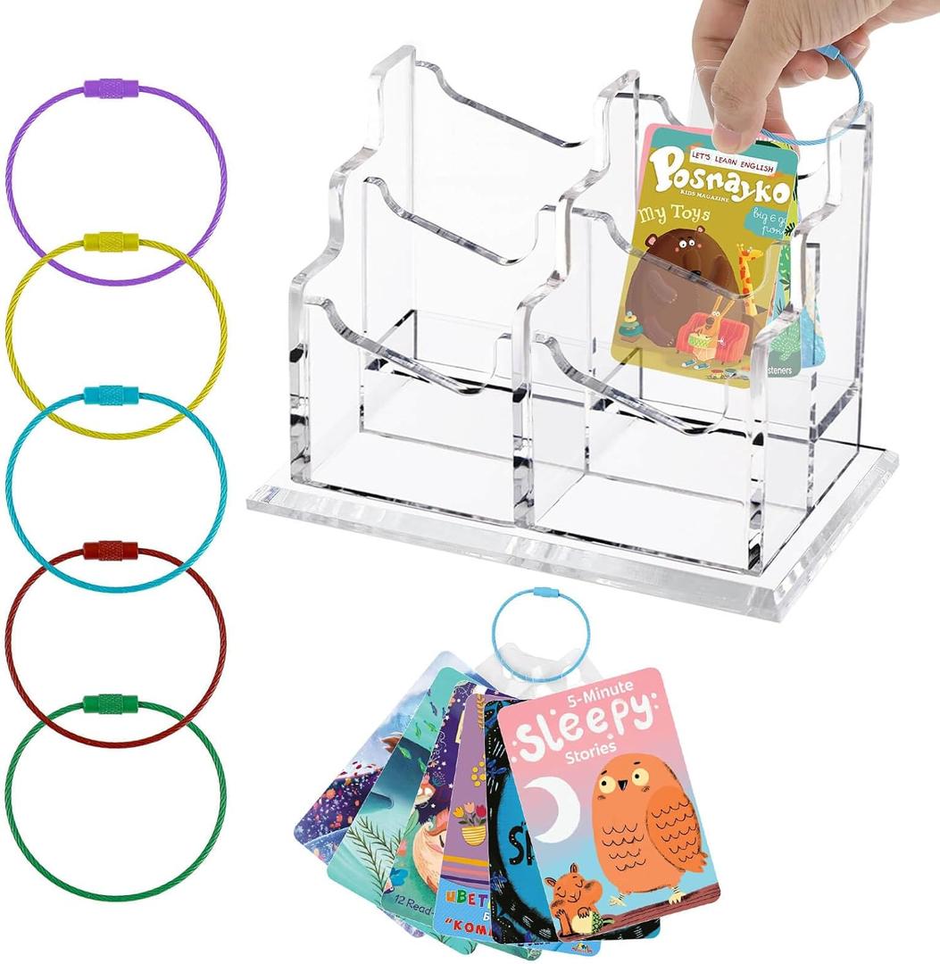 Card holder for Yoto cards,Acrylic Yoto Card Case,Large Yoto Card Storage Box with Four Compartments,Yoto Card Keyring Loop Holder Card Tabs Storage,Card Desktop Organizer Card Storage Box (Acrylic)