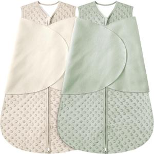 BSTOPPT Newborn Sleep Sack Baby Swaddle,0-12 Months,3-Way Adjustable Wearable Blanket,Swaddling Sleeping Bag (Beige & Grass green, 3-6 Months)
