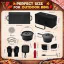 Geetery 15 Pcs Pre-seasoned Cast Iron Cookware Set, Dutch Oven Camping Accessories Kit with Skillet, Pan, Pot, Gloves, Lid Lifter, Storage Bag, Scrubber for Kitchen Ourdoor Campfire Grill BBQ Cookware