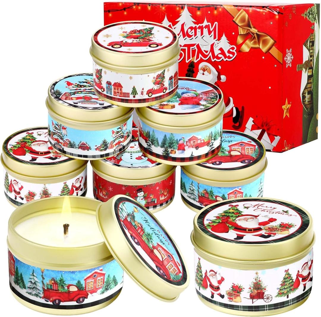 MTLEE 24 Pcs Christmas Scented Candles Set Vintage Christmas Candles with Festive Fragrance for Xmas Holiday Party Rustic Home Decor Stocking Stuffer Gifts for Women Men Coworkers Friend(Santa)