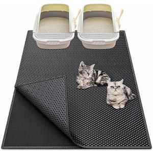 Waretary Cat Litter Box Mat: 36"x 30" Waterproof Kitty Cat Litter Trapping Mat, Easy-clean Double-layer Scatter Control Pad Rug (Black)