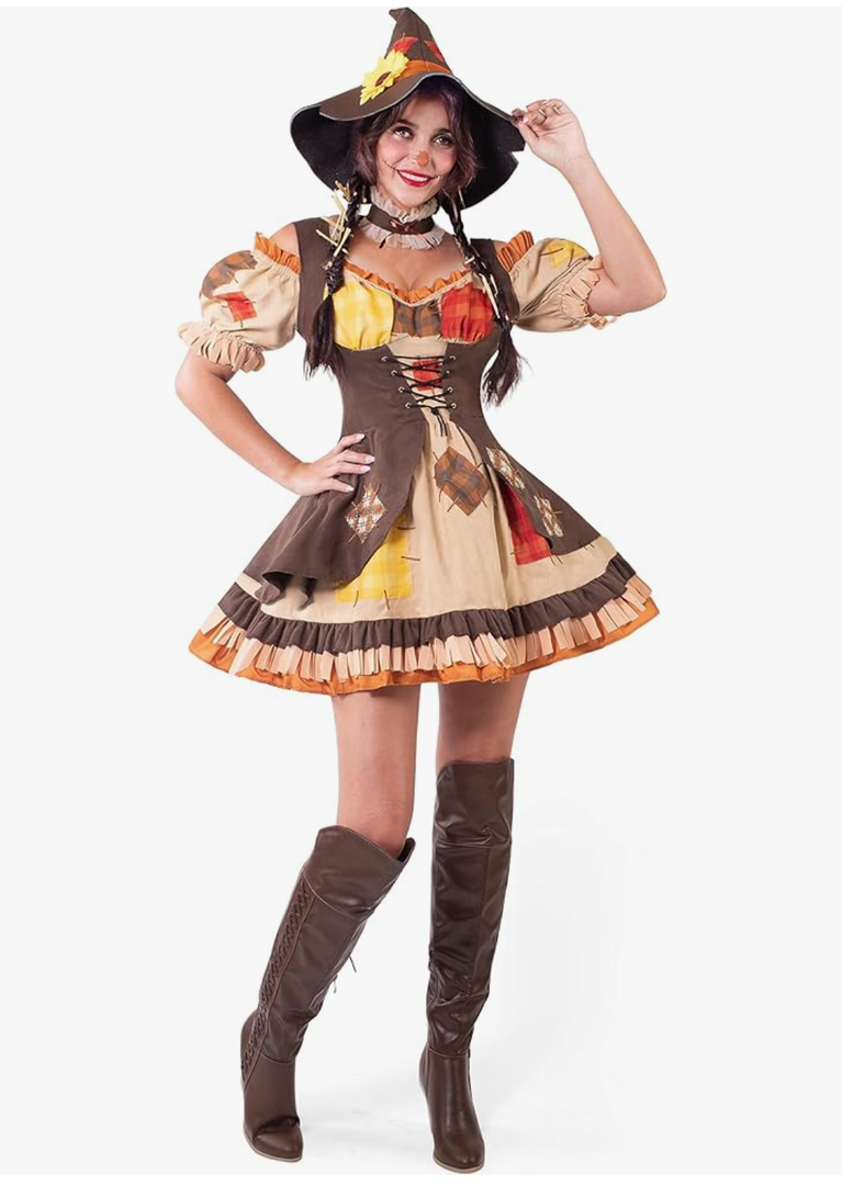 Spooktacular Creations Women Brown Scarecrow Dress with Hat, Collar Costume Set for Adult Halloween Dress Up Party Cosplay
Size-M