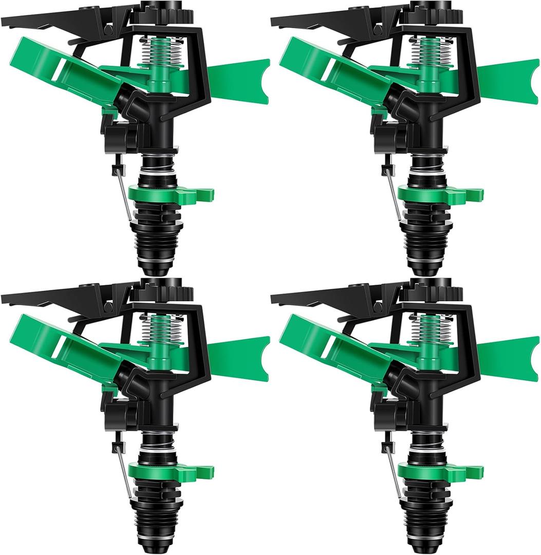 1/2 Inch Plastic Impact Sprinklers Heads Adjustable 0-360 Degree Pulsating Oscillating Watering Sprinkler Head for Garden Law Grass Yard Irrigation Supplies (4 Pieces)