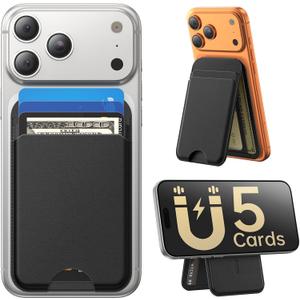 for MagSafe Wallet with Stand, 5 Card Holder, Slim Leather Magnetic Wallet for iPhone 17/16/15/14/13/12 Pro Max Plus Air Series, 3 Card Slots & 1 Cash Slot,Black