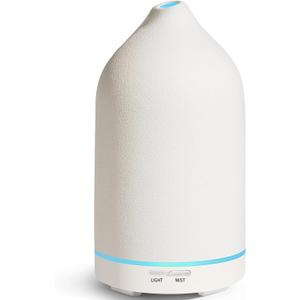 URPOWER 120ML Essential Oil Diffuser Ceramic Aromatherapy Diffuser with 7-Color LED Lights, Auto Shut-Off, 2 Mist Modes, Humidifier for Home Office Decor, Scent Diffuser for Yoga Spa (All White)