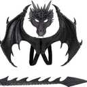 Nirvany Kids Dragon Cosplay Costume - Wing Tail Mask Set for Boys & Girls - Halloween (Black Set)