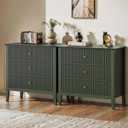 May in Color Large Green Fluted 3 Drawer Dresser Set of 2, Chest of Drawers with Ball Bearing Slide Modern 30 inch Tall Wood Nightstand with Spacious Storage for Bedroom Hallway Living Room Entryway