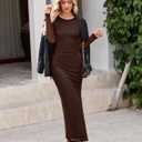 WIHOLL Women's Bodycon Maxi Dress Fall Fashion Long Sleeve Floral Print Tight Fitted Party Club Ruched Dresses