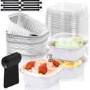 100 Pcs Mini Cake Pans with Lids, 5oz Square Aluminum Foil Brownie Baking Cups, Dessert Cupcake Cups with lids, Disposable Loaf Pans Cupcake for Wedding Birthday Party (White)