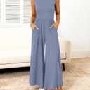 BTFBM Womens Casual Jumpsuits Dressy 2026 Spring One Piece Outfits Crew Neck Sleeveless Knit Wide Leg Pants Romper Beach (Blue, M)