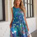 elescat Women's Summer Dresses 2026 Beach Casual Sleeveless Floral Print Tank Loose Sundress with Pocket (M)
