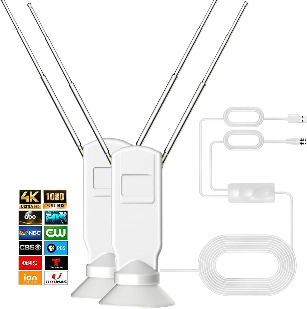 Indoor TV Antenna for Smart TV, 360° Reception Digital HD Antenna Without Cable, Support 4K/8K/1080p for Free Local Channels, with Super Signal Booster (2Rabbits, Medium)