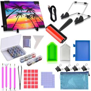 LIRUNQIU 59 Pcs Diamond Painting A4 LED Light Pad Kit, 5D Diamond Painting Accessories Tool Kit Full Drill for Adults and Kids, Supplies Includes Storage Case, Pens,Stand,Pad Board and More